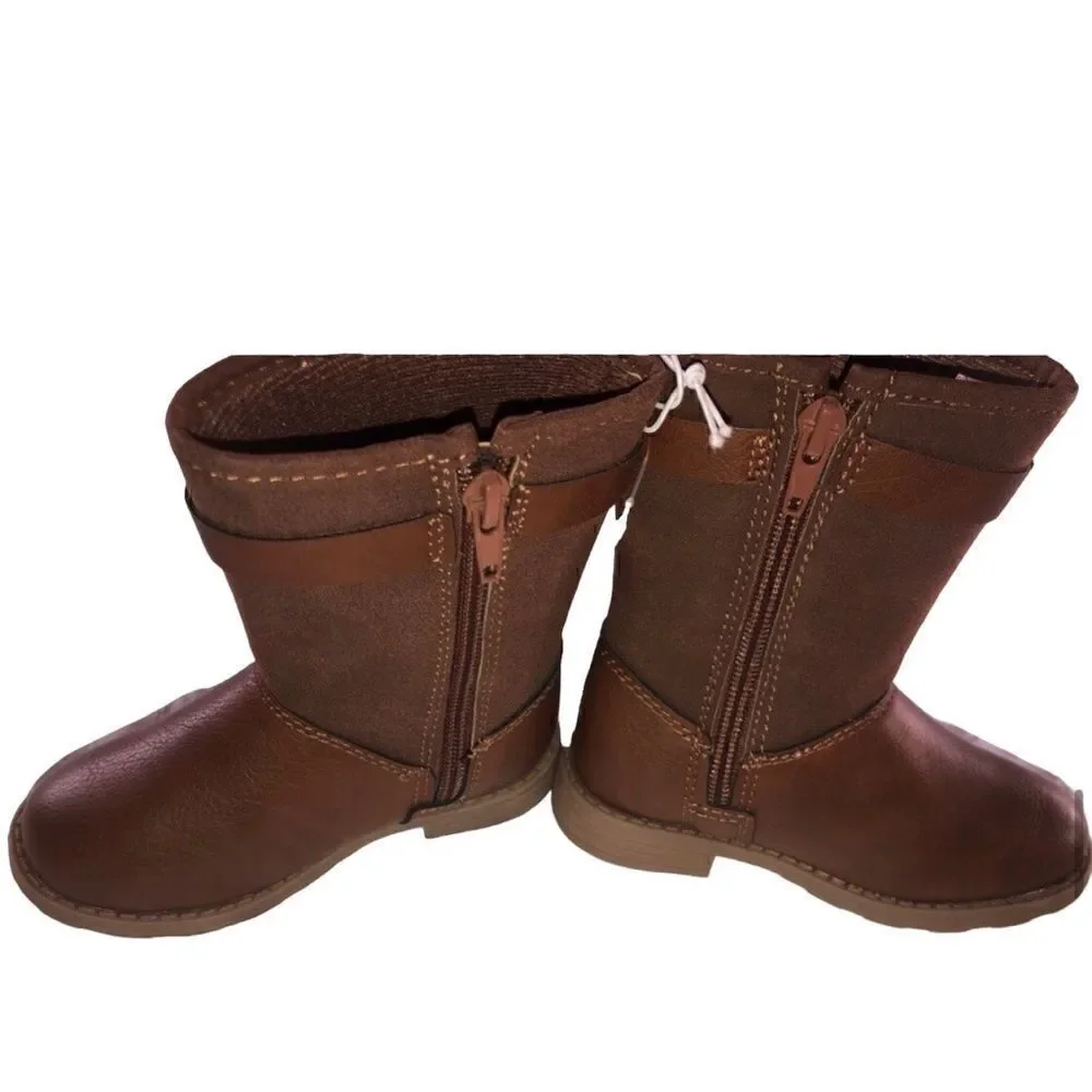 KIDS GIRL’S Carter’s Brown/Khaki BNWT Mid-Calf Boots With Side Buckle. S…